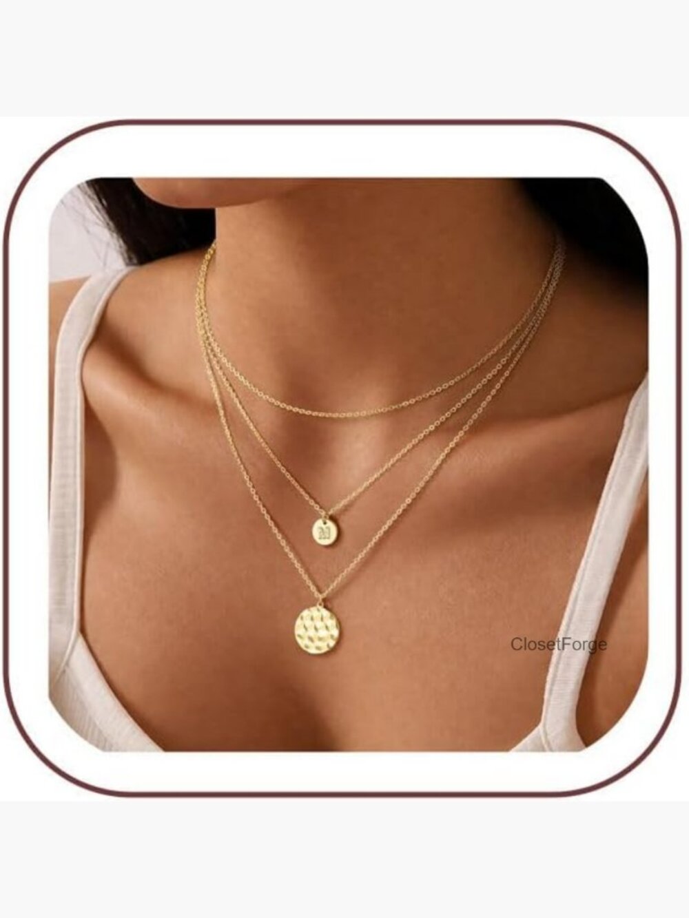 Layered Initial Coin Necklace Set - 14K Gold Plated Choker